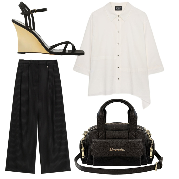 Outfit donna - Total look #2442940. Stile Casual per Tutti i giorni. Abbinamento con borse a mano, camicie, sandali col tacco, pantaloni a palazzo.