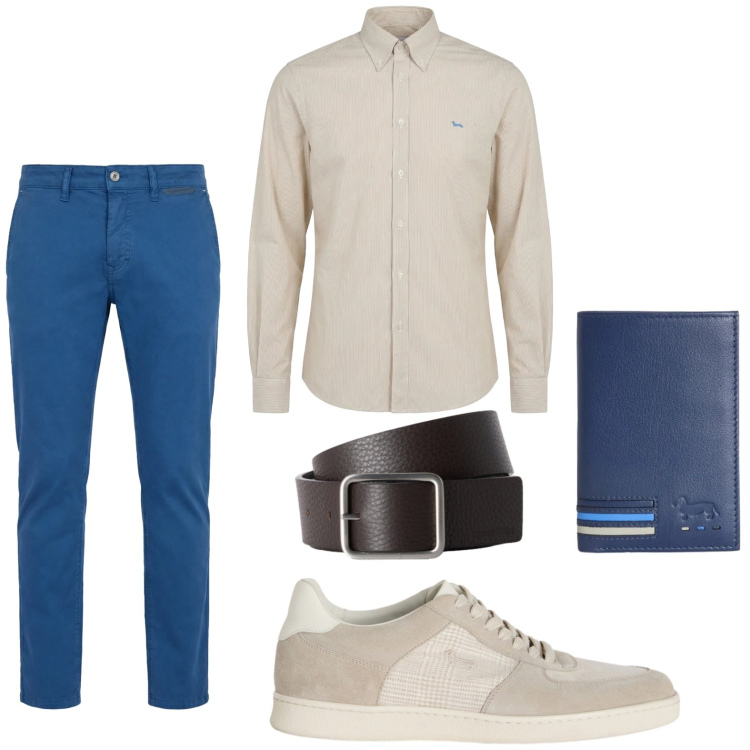 Outfit uomo - Dandy style. Stile Trendy per Tutti i giorni. Abbinamento con pantaloni, portafogli, camicie, sneakers, cinture.