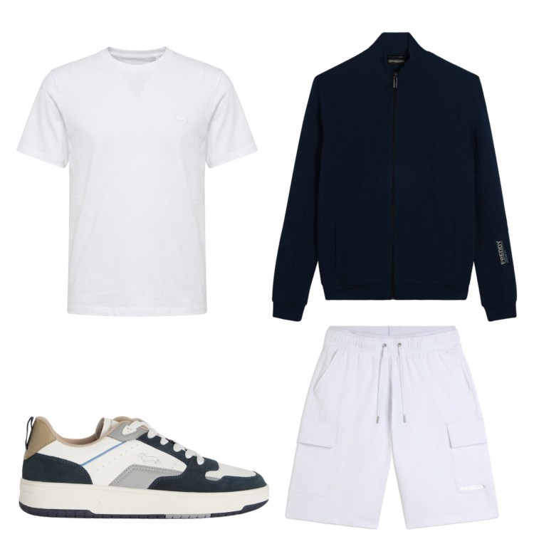Outfit uomo - Guardaroba easy. Stile Urban per Tutti i giorni. Abbinamento con sneakers, t-shirt, felpe, bermuda.