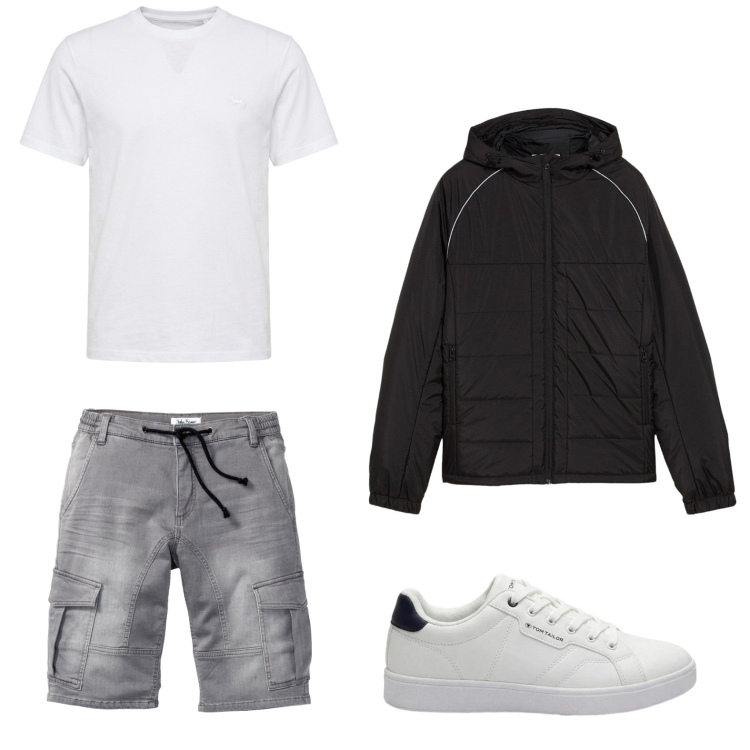 Outfit uomo - Street style. Stile Trendy per Tutti i giorni. Abbinamento con bermuda, giacche, sneakers, t-shirt.