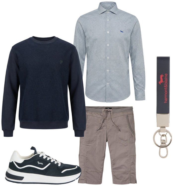 Outfit uomo - Sportivo. Stile Trendy per Tutti i giorni. Abbinamento con bermuda, portachiavi, sneakers, camicie, felpe.