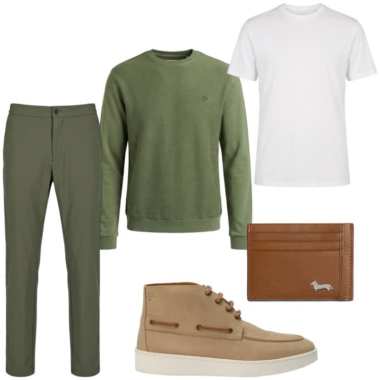 Outfit uomo - Guardaroba estivo. Stile Urban per Tutti i giorni. Abbinamento con portafogli, t-shirt, felpe, stivali e stivaletti, pantaloni.