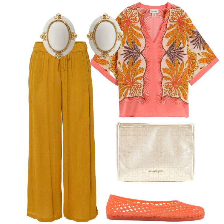 Outfit donna - Total look #2442981. Stile Etnico per Tutti i giorni. Abbinamento con pantaloni, tuniche, orecchini, ballerine, pochette.
