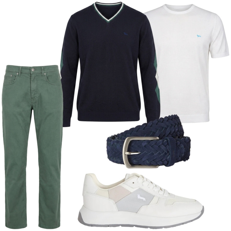 Outfit uomo - Elegante casual. Stile Casual per Tutti i giorni. Abbinamento con sneakers, pantaloni, t-shirt, cinture, maglieria.