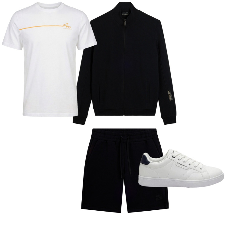 Outfit uomo - Bicolore. Stile Trendy per Tutti i giorni. Abbinamento con sneakers, t-shirt, felpe, pantaloni corti.