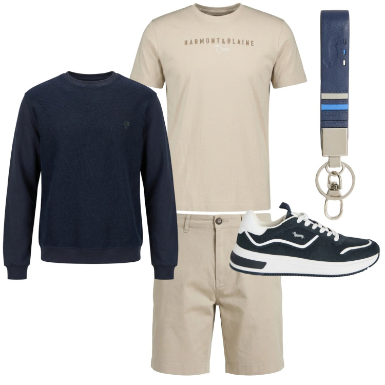 Outfit uomo - Bermuda passion. Stile Trendy per Tutti i giorni. Abbinamento con portachiavi, sneakers, felpe, bermuda, t-shirt.