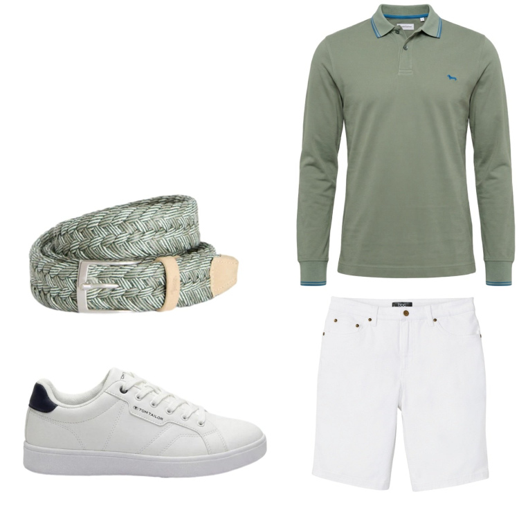 Outfit uomo - Sneakers moderne. Stile Trendy per Tutti i giorni. Abbinamento con bermuda, sneakers, polo, cinture.