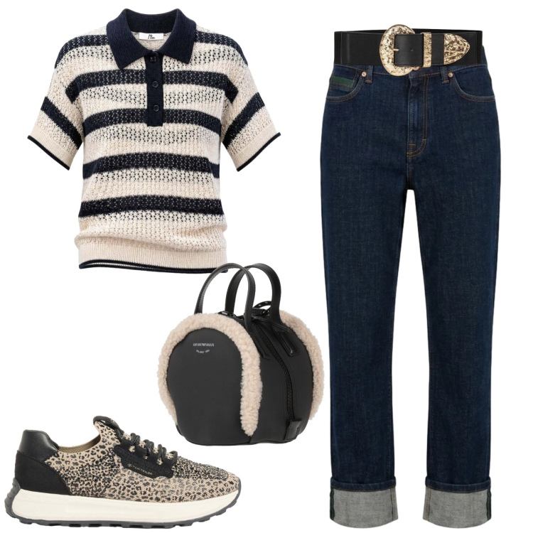 Outfit donna - Sporty. Stile Casual per Tutti i giorni. Abbinamento con zaini, sneakers, polo, jeans dritti, cinture.