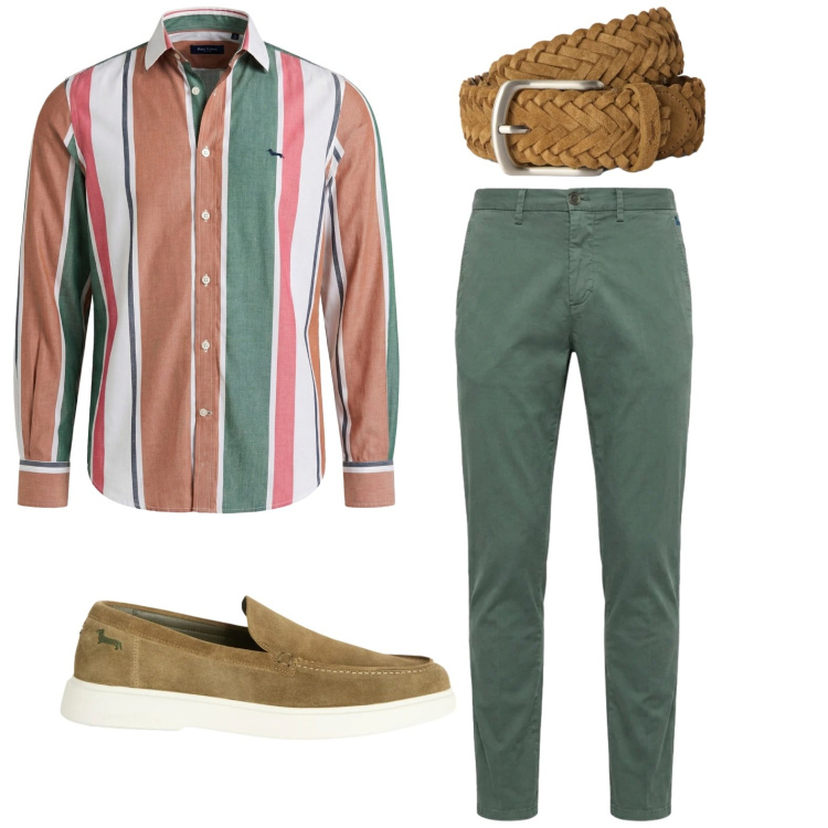 Outfit uomo - Total look #2443046. Stile Trendy per Tutti i giorni. Abbinamento con pantaloni chino, scarpe stringate, camicie, cinture.