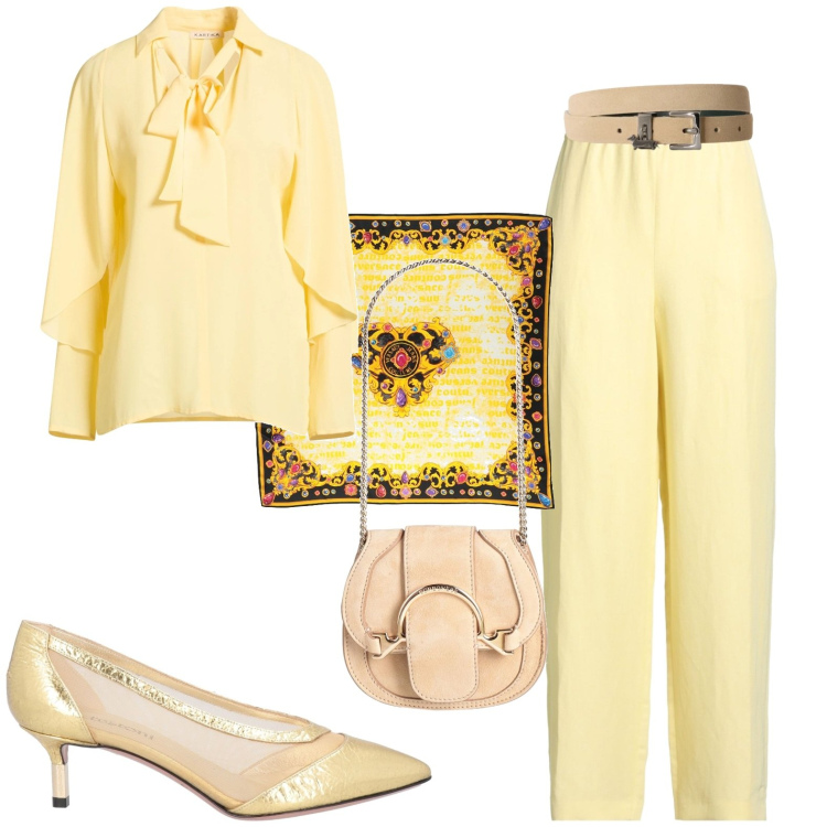 Outfit donna - Total look #2443048. Stile Chic per Serata fuori. Abbinamento con décolleté, marsupi, top, sciarpe, pantaloni, cinture.