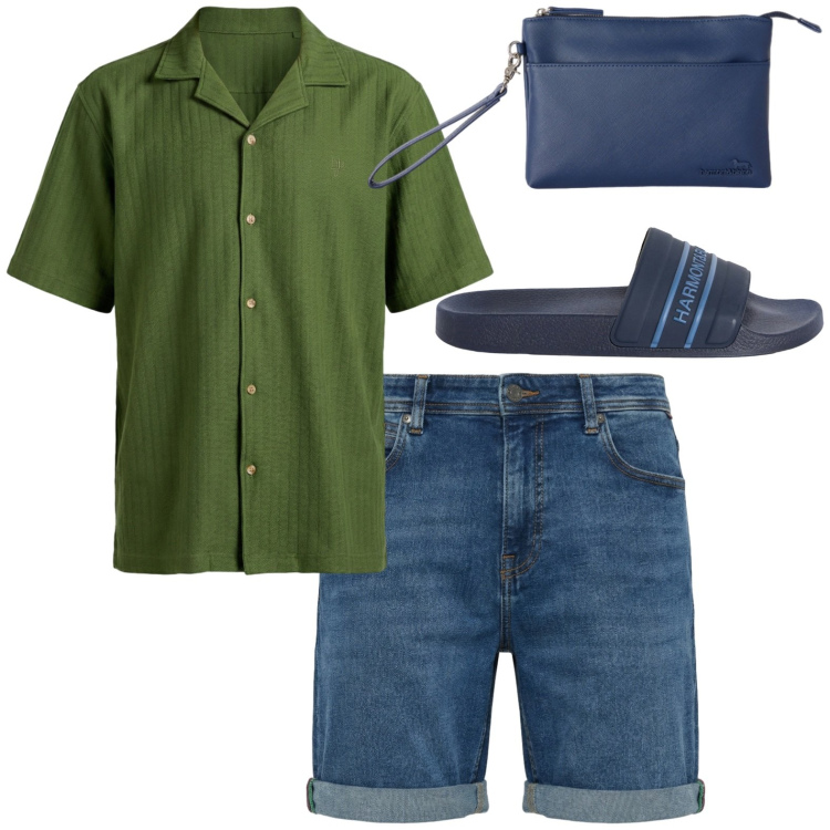 Outfit uomo - Total look #2443049. Stile Casual per Tutti i giorni. Abbinamento con sandali, bermuda, camicie a manica corta, borse sportive.