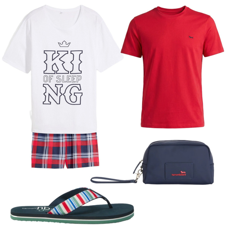 Outfit uomo - Total look #2443050. Stile Casual per Tutti i giorni. Abbinamento con abbigliamento da notte, borse sportive, t-shirt, sandali.