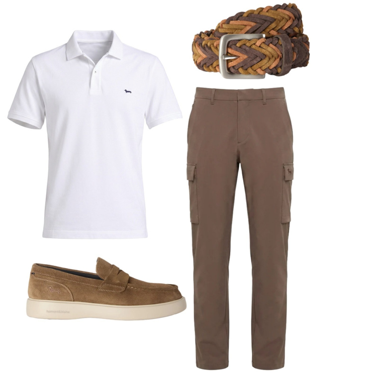 Outfit uomo - Total look #2443056. Stile Urban per Ufficio. Abbinamento con polo, pantaloni cargo, scarpe stringate, cinture.