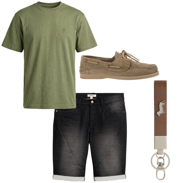 Outfit uomo - Total look #2443057. Stile Casual per Mare. Abbinamento con bermuda, portachiavi, scarpe stringate, t-shirt.