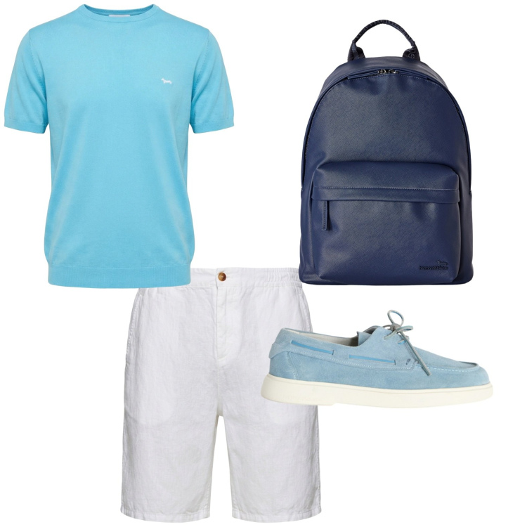 Outfit uomo - Total look #2443059. Stile Casual per Mare. Abbinamento con t-shirt, scarpe stringate, bermuda, borse sportive.