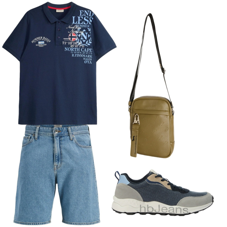 Outfit uomo - Total look #2443062. Stile Trendy per Tutti i giorni. Abbinamento con shorts, polo, borse sportive, sneakers.