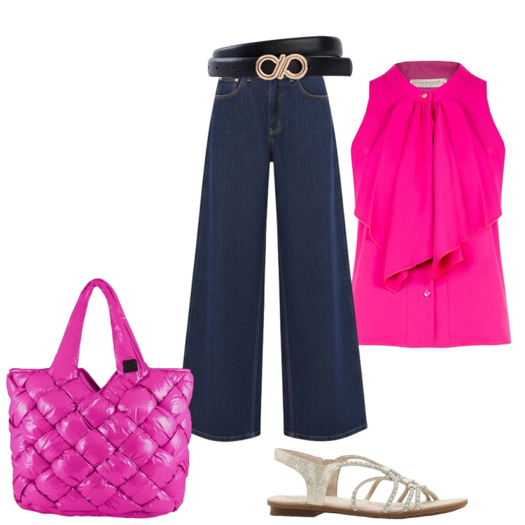 Outfit donna - Rosa fluo. Stile Casual chic per Tutti i giorni. Abbinamento con sandali, cinture, jeans, canottiere, borse tote.