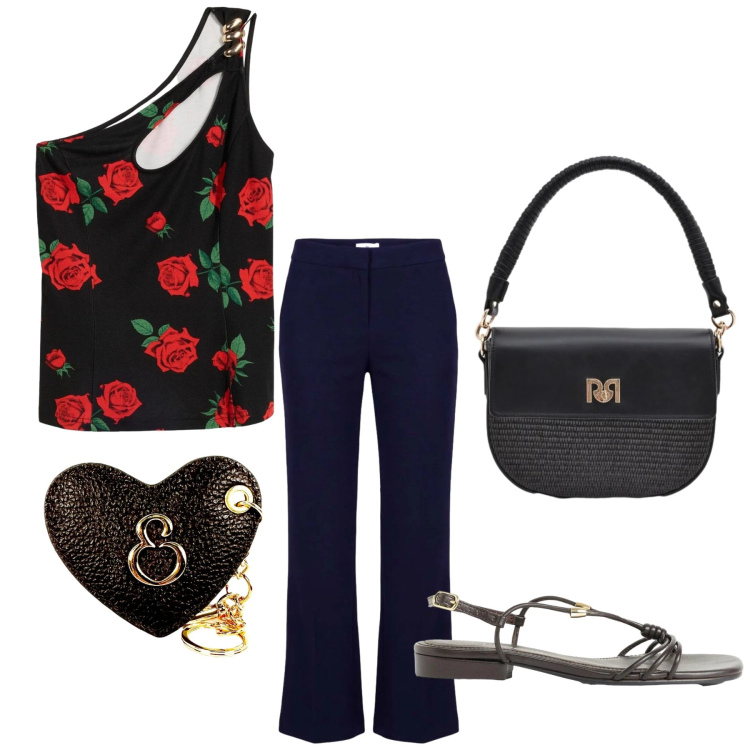 Outfit donna - Total look #2443138. Stile Romantica per Serata fuori. Abbinamento con top, sandali, pantaloni, portachiavi, borse a spalla.