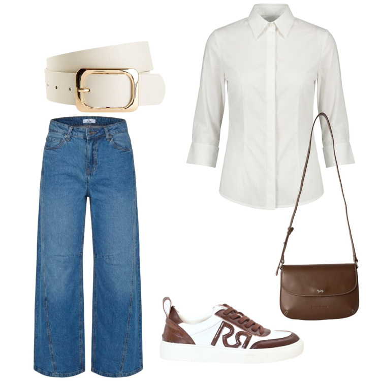 Outfit donna - Total look #2443140. Stile Casual chic per Tutti i giorni. Abbinamento con cinture, sneakers, camicie, jeans, borse a tracolla.
