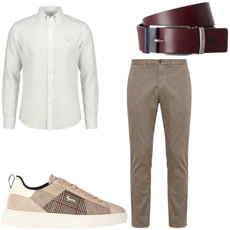 Outfit uomo - Total look #2443180. Stile Trendy per Ufficio. Abbinamento con pantaloni chino, camicie, sneakers, cinture.