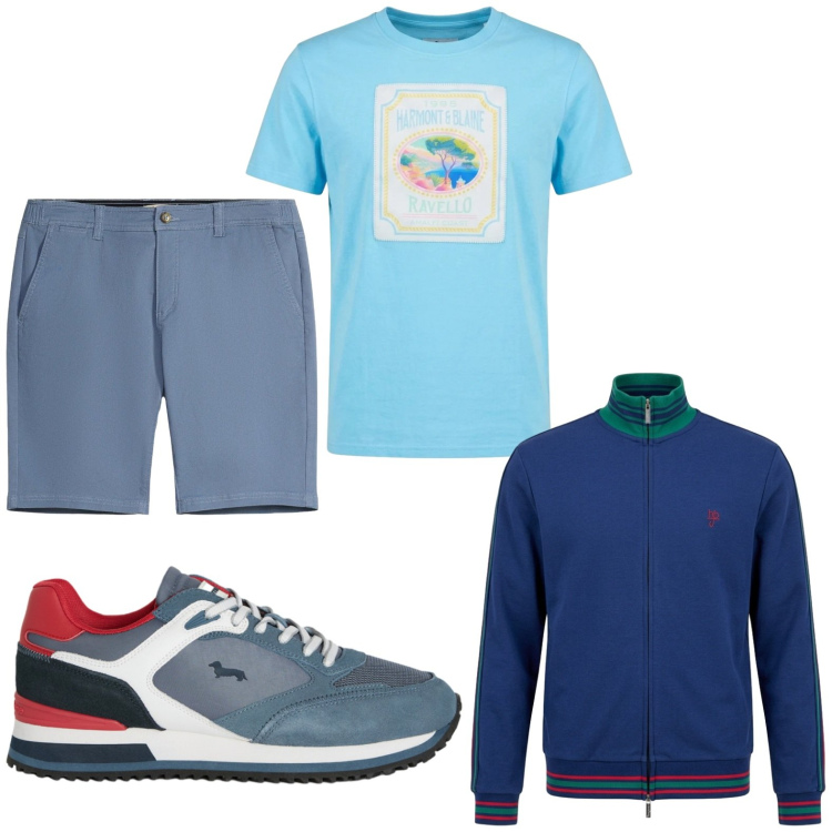 Outfit uomo - Total look #2443190. Stile Trendy per Tutti i giorni. Abbinamento con bermuda, sneakers, felpe, t-shirt.