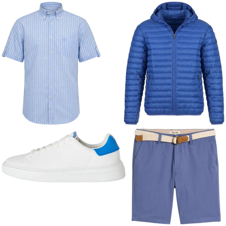 Outfit uomo - Total look #2443194. Stile Trendy per Tutti i giorni. Abbinamento con bermuda, sneakers, camicie a manica corta, piumini.