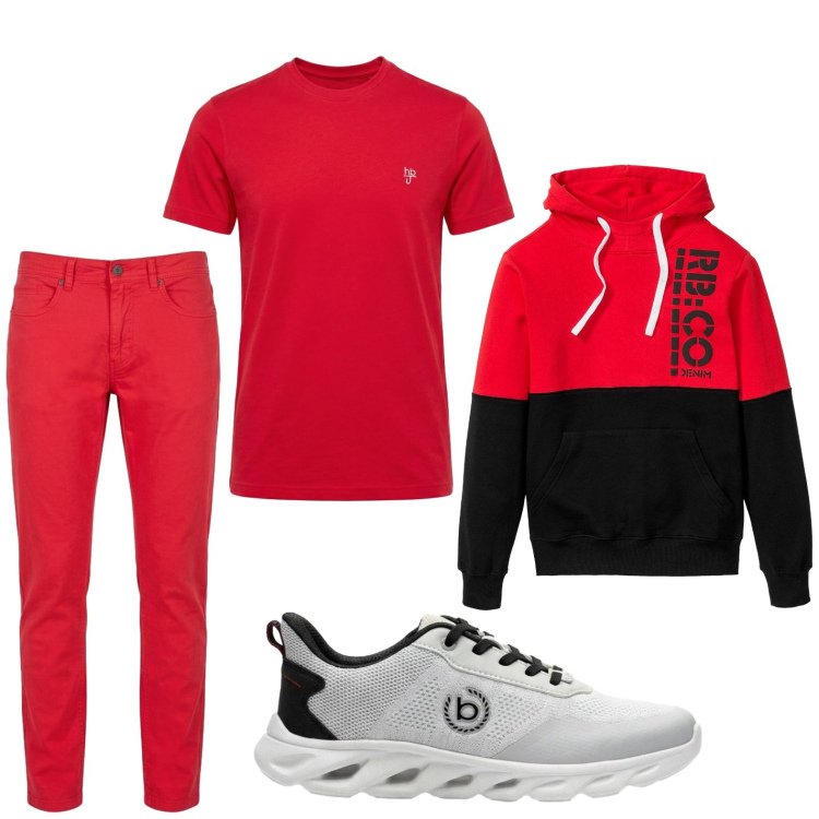 Outfit uomo - Total look #2443227. Stile Trendy per Tutti i giorni. Abbinamento con felpe con cappuccio, sneakers, pantaloni, t-shirt.