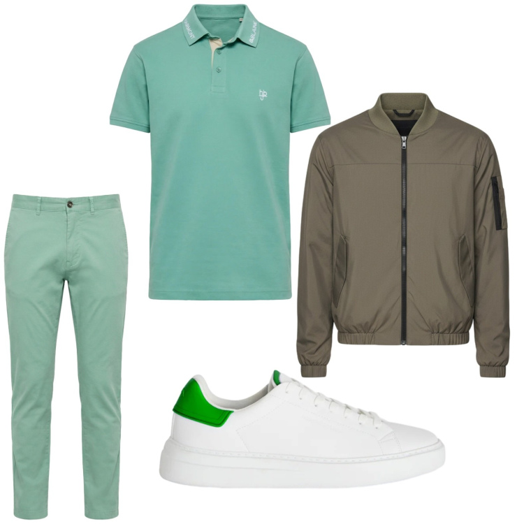 Outfit uomo - Total look #2443274. Stile Trendy per Tutti i giorni. Abbinamento con pantaloni, polo, sneakers, bomber.