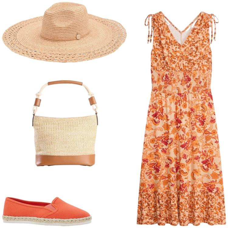 Outfit donna - Total look #2443284. Stile Romantica per Tutti i giorni. Abbinamento con vestiti, espadrillas, borse a mano, cappelli.