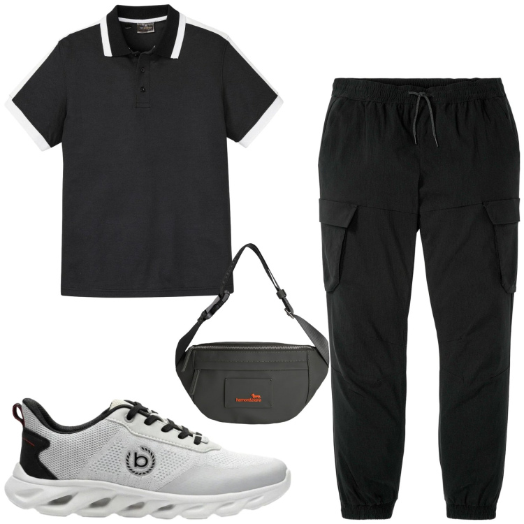 Outfit uomo - Total look #2443296. Stile Urban per Sport. Abbinamento con polo, pantaloni cargo, sneakers, borse sportive.