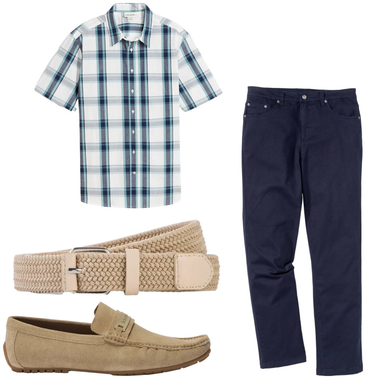 Outfit uomo - Total look #2443299. Stile Casual per Tutti i giorni. Abbinamento con pantaloni, camicie a manica corta, cinture, scarpe stringate.