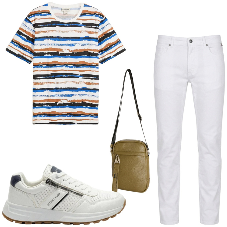 Outfit uomo - Total look #2443302. Stile Casual per Tutti i giorni. Abbinamento con t-shirt, sneakers, borse sportive, pantaloni.