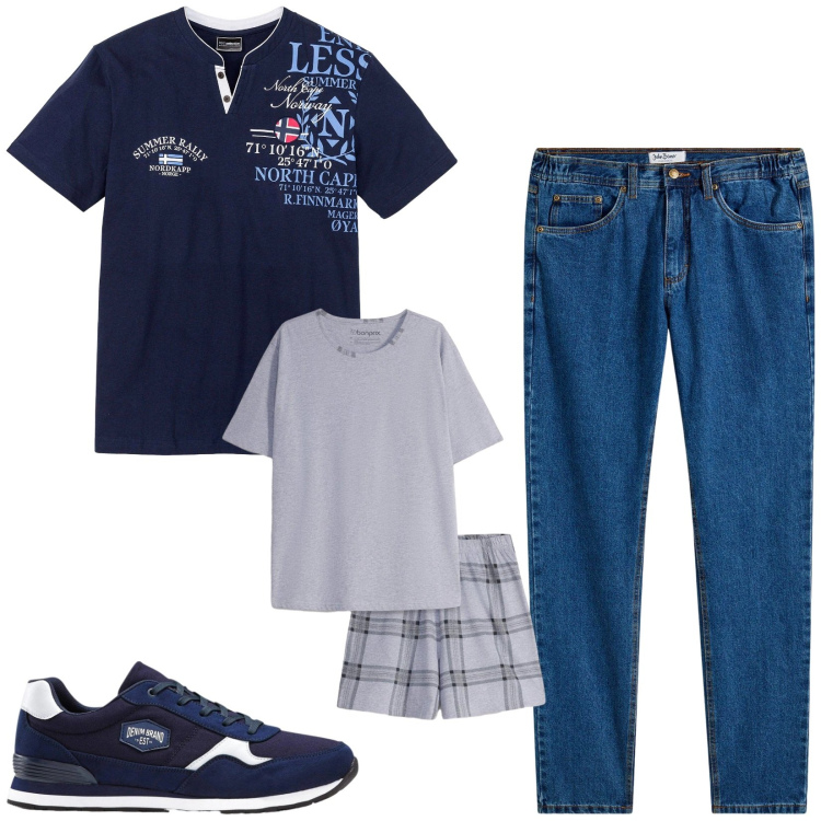 Outfit uomo - Total look #2443307. Stile Casual per Tutti i giorni. Abbinamento con jeans dritti, t-shirt, sneakers, abbigliamento da notte.
