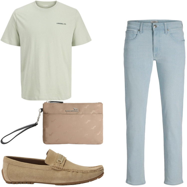 Outfit uomo - Total look #2443311. Stile Casual per Tutti i giorni. Abbinamento con jeans slim fit, t-shirt, borse sportive, scarpe stringate.