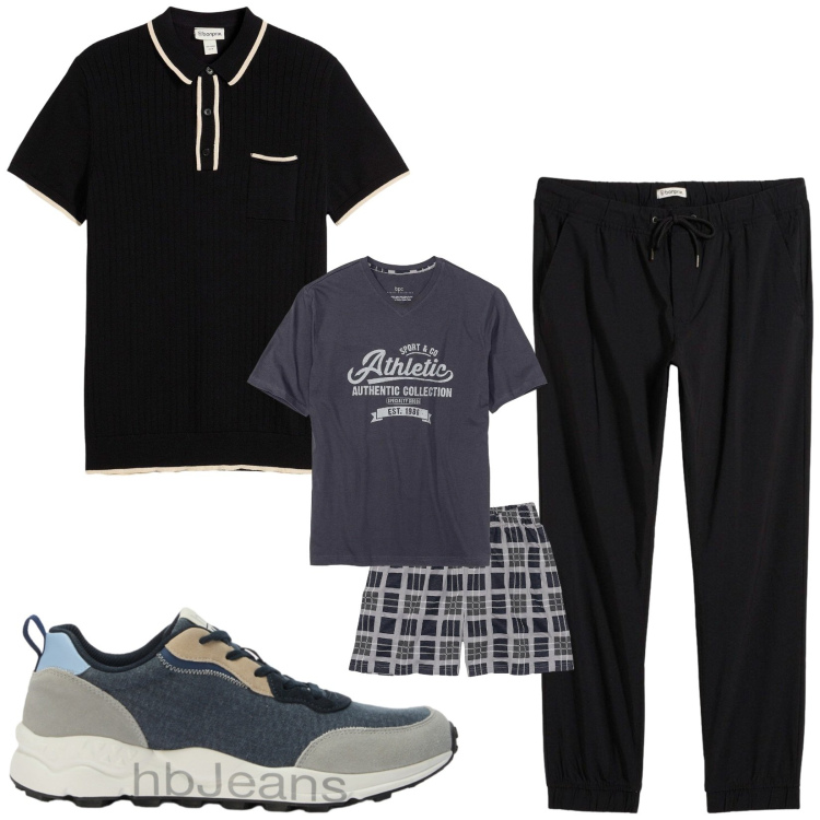 Outfit uomo - Total look #2443314. Stile Trendy per Tutti i giorni. Abbinamento con abbigliamento da notte, polo, pantaloni, sneakers.