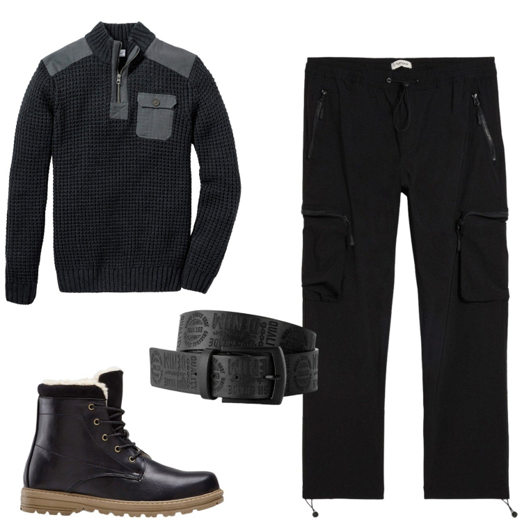 Outfit uomo - Total look #2443315. Stile Urban per Tutti i giorni. Abbinamento con maglieria, cinture, stivali e stivaletti, pantaloni cargo.