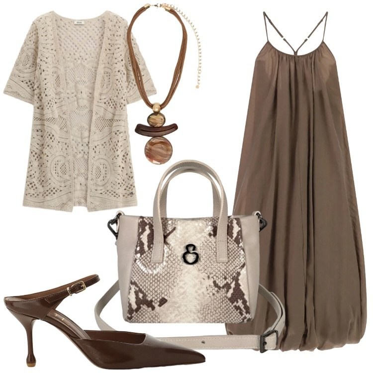 Outfit donna - Elisendra: l\'arte dell\'accessorio. Stile Etnico per Serata fuori. Abbinamento con cardigans, décolleté, vestiti lunghi, ciondoli, borse a mano.