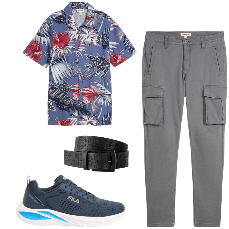 Outfit uomo - Total look #2443346. Stile Urban per Tutti i giorni. Abbinamento con cinture, camicie a manica corta, pantaloni cargo, sneakers.