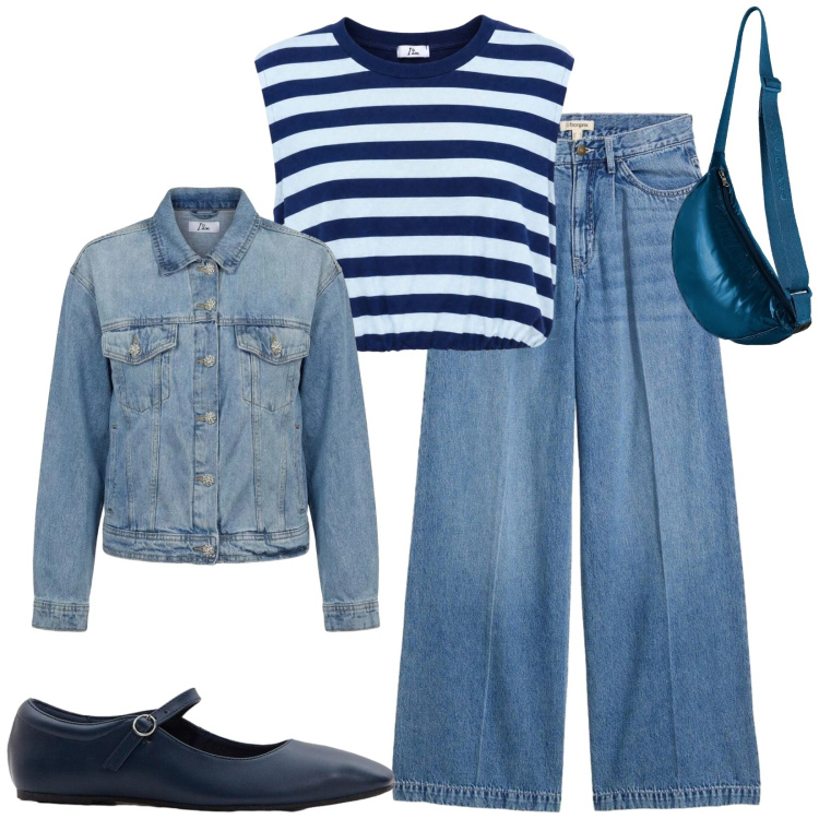 Outfit donna - Total look #2443362. Stile Casual per Tutti i giorni. Abbinamento con jeans, ballerine, top, cappotti, borse a tracolla.
