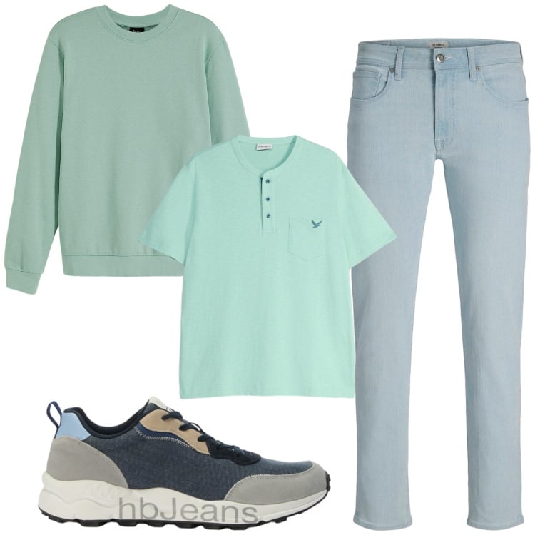 Outfit uomo - Total look #2443366. Stile Casual per Tutti i giorni. Abbinamento con felpe, jeans slim fit, t-shirt, sneakers.