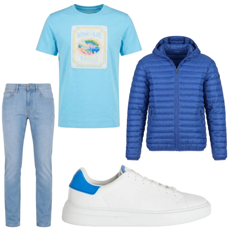 Outfit uomo - Total look #2443369. Stile Trendy per Tutti i giorni. Abbinamento con sneakers, jeans, t-shirt, piumini.