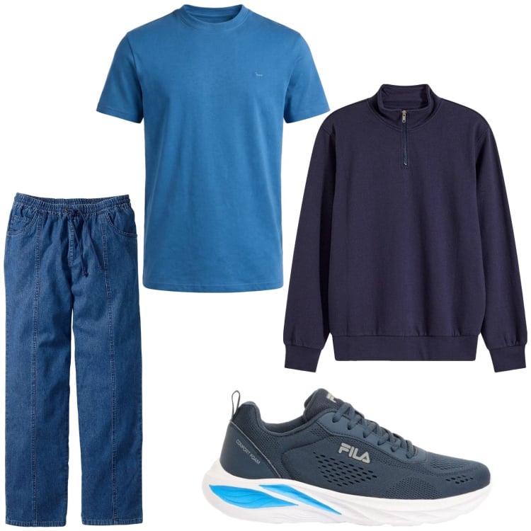 Outfit uomo - Total look #2443372. Stile Trendy per Tutti i giorni. Abbinamento con felpe, pantaloni, sneakers, t-shirt.