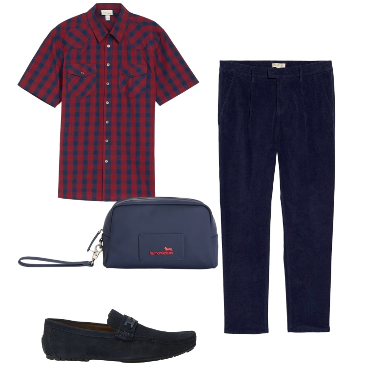 Outfit uomo - Total look #2443377. Stile Trendy per Serata speciale. Abbinamento con pantaloni, camicie a manica corta, borse sportive, scarpe stringate.