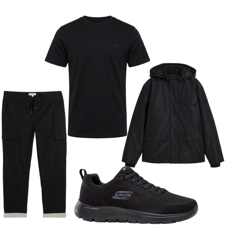 Outfit uomo - Total look #2443386. Stile Trendy per Tutti i giorni. Abbinamento con sneakers, pantaloni, piumini, t-shirt.