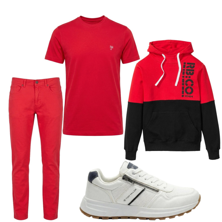 Outfit uomo - Total look #2443396. Stile Trendy per Tutti i giorni. Abbinamento con felpe con cappuccio, sneakers, pantaloni, t-shirt.