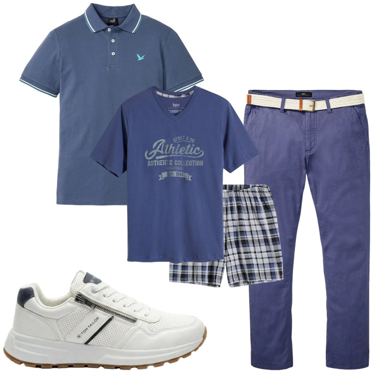 Outfit uomo - Total look #2443400. Stile Trendy per Tutti i giorni. Abbinamento con polo, pantaloni chino, abbigliamento da notte, sneakers.