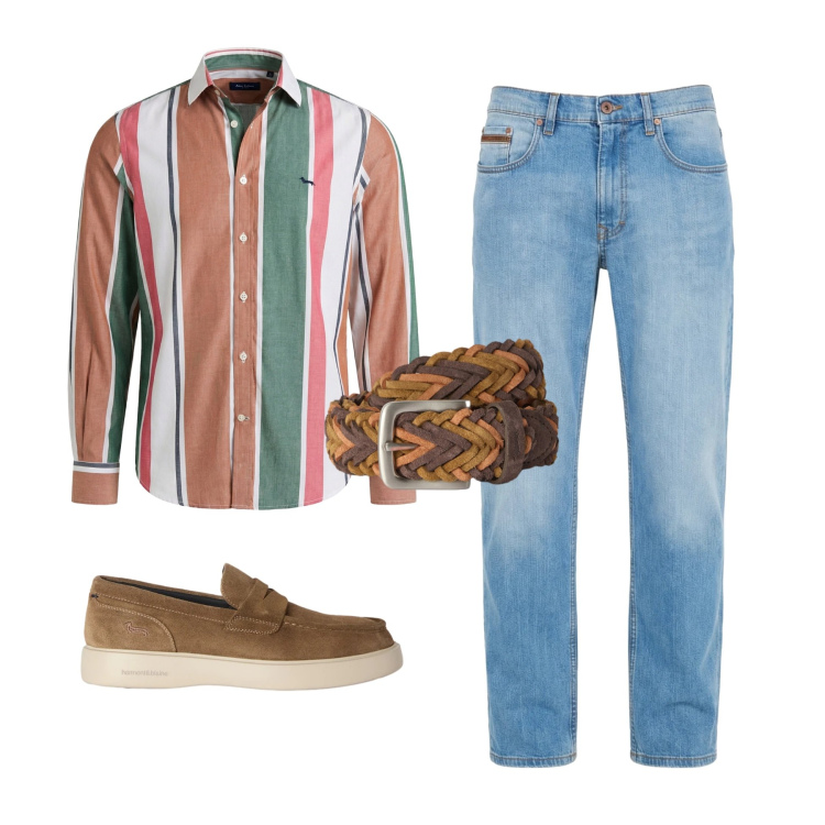 Outfit uomo - Total look #2443428. Stile Urban per Ufficio. Abbinamento con jeans, camicie, scarpe stringate, cinture.