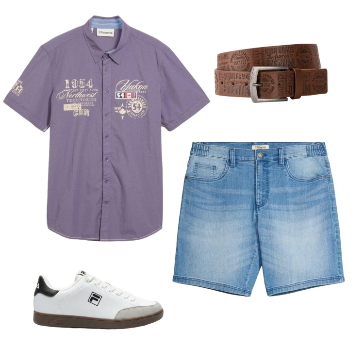 Outfit uomo - Total look #2443429. Stile Casual per Tutti i giorni. Abbinamento con cinture, sneakers, shorts, camicie a manica corta.
