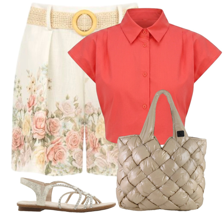 Outfit donna - Estate romantica. Stile Romantica per Tutti i giorni. Abbinamento con sandali, shorts, camicie a manica corta, borse tote.