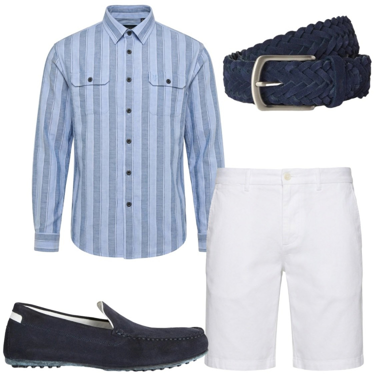 Outfit uomo - Non le solite camicie. Stile Trendy per Serata speciale. Abbinamento con scarpe stringate, bermuda, camicie, cinture.